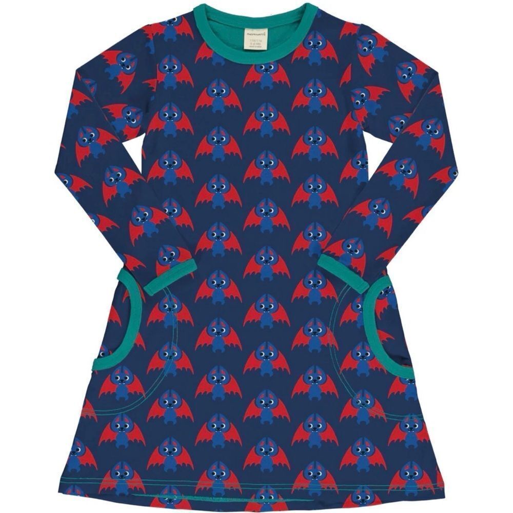 Maxomorra Halloween Bat Them Long Sleeve Dress Sz 110/116cm